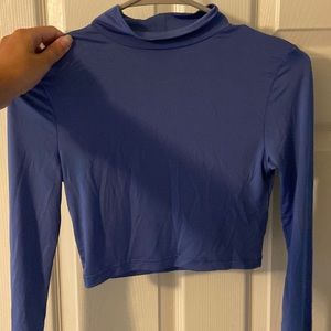 NWT Pretty Little Thing Blue High Neck Long Sleeve Crop Top, Size S